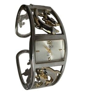 Studio Time Cuff Watch Gold Silver Tone Dolphin New Battery
